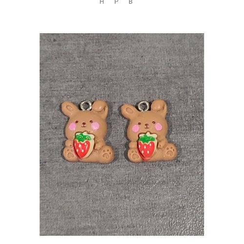 Lot de 2 breloques résine lapin