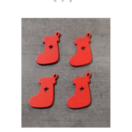 Lot de 4 breloques botte de noël en bois