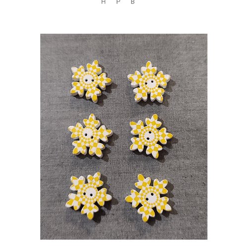 Lot de 6 boutons flocons en bois