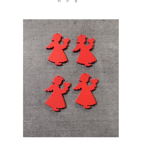 Lot de 4 breloques ange en bois