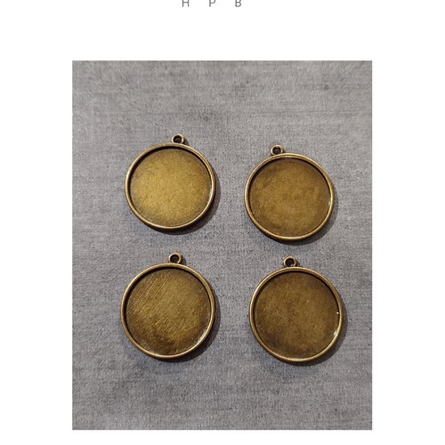 Lot de 4 breloques support de cabochon double face 25 mm en métal bronze