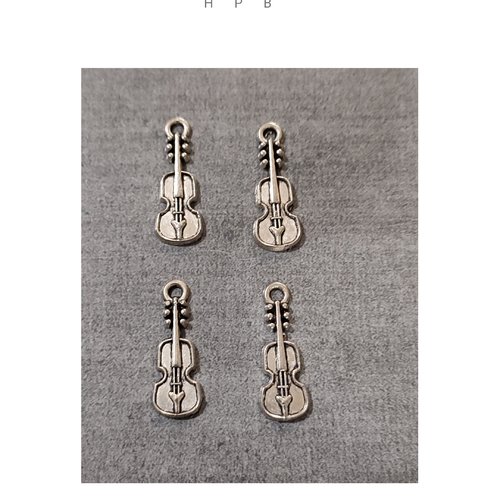 Lot de 4 breloques violon en métal argenté