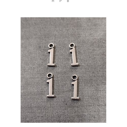 Lot de 4 breloques chiffre 1 en métal argenté