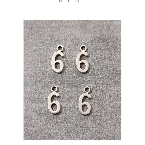 Lot de 4 breloques chiffre 9 en métal argenté