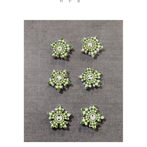 Lot de 6 boutons flocons en bois