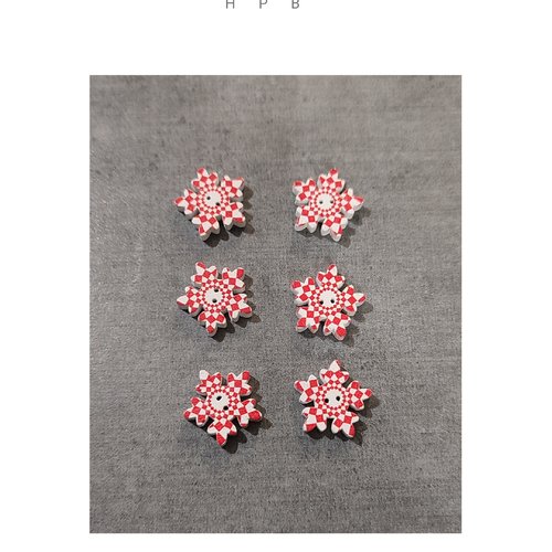 Lot de 6 boutons flocons en bois