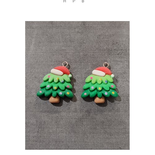 Lot de 2 breloques résine sapin de noël
