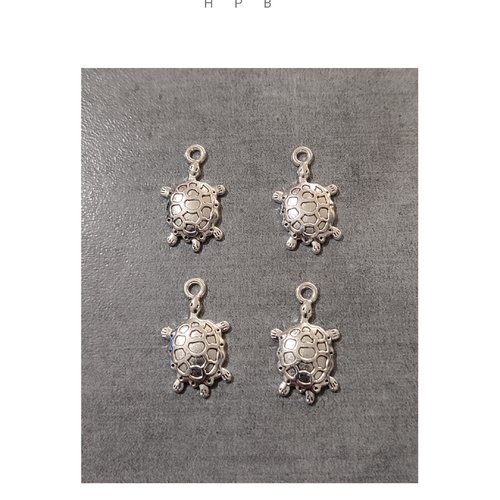 Lot de 4 breloques tortues en métal argenté