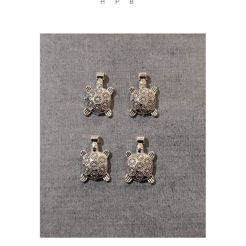 Lot de 4 breloques tortues en métal argenté