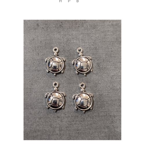 Lot de 4 breloques tortues en métal argenté