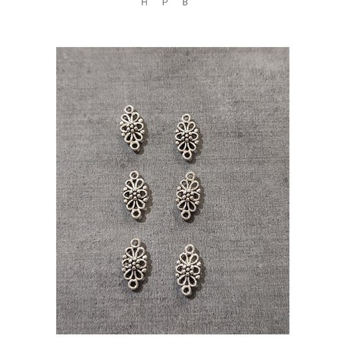 Lot de 6 breloques/connecteurs en métal argenté