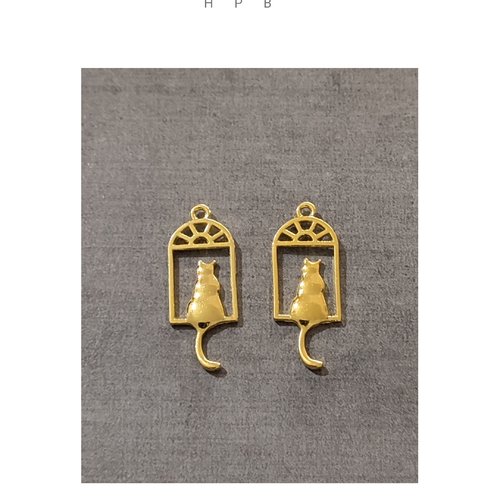 Lot de 2 breloques chat en métal doré