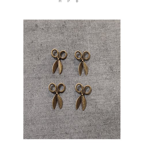 Lot de 4 breloques ciseaux en métal bronze