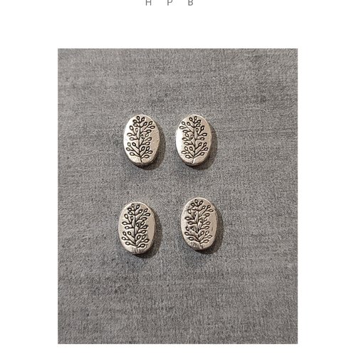 Lot de 4 perles ovales en métal argenté