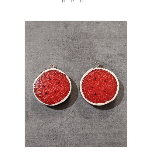 Lot de 2 breloques résine tranche de pastèque