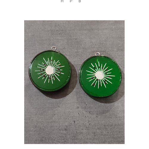 Lot de 2 breloques résine tranche de kiwi