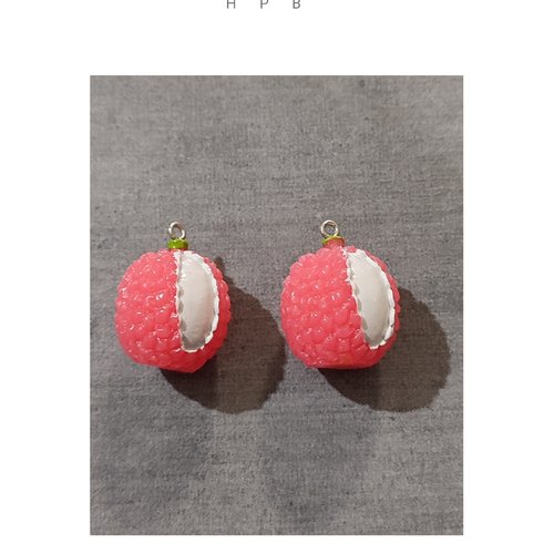 Lot de 2 breloques résine litchi
