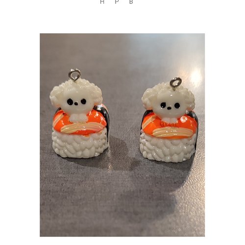 Lot de 2 breloques résine sushi chien