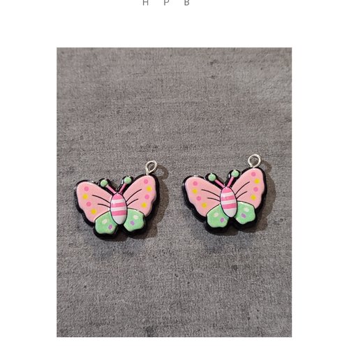 Lot de 2  breloques en résine en forme de papillon