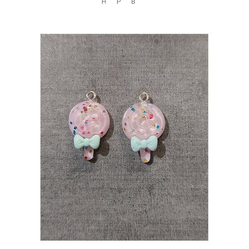 Lot de 2 breloques résine sucette