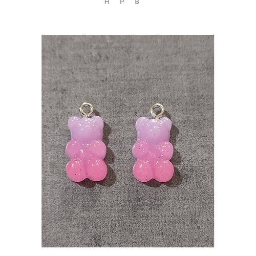 Lot de 2 breloques acryliques oursons