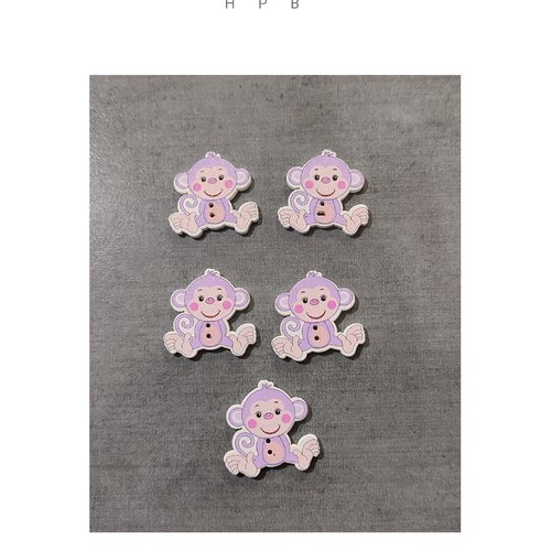 Lot de 5 boutons en bois en forme de singe