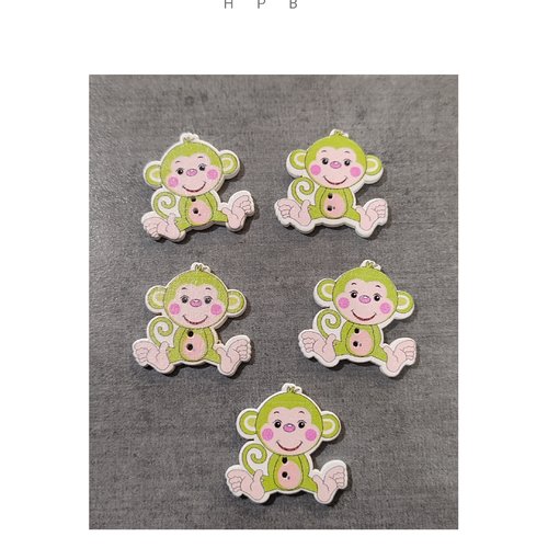 Lot de 5 boutons en bois en forme de singe