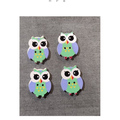 Lot de 4 boutons en bois en forme de hibou