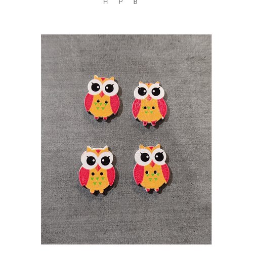Lot de 4 boutons en bois en forme de hibou