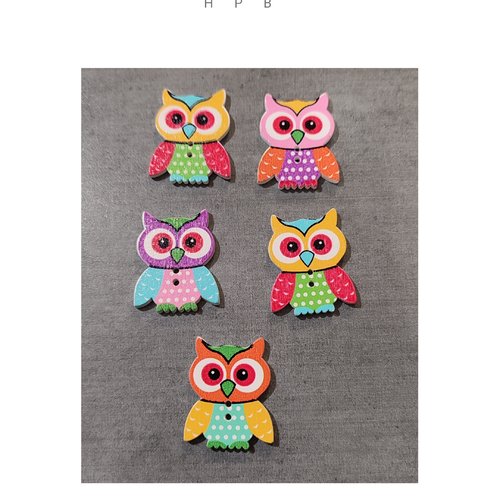 Lot de 5 boutons en bois en forme de hibou