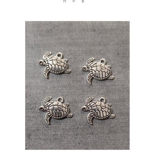 Lot de 4 breloques tortues en métal argenté