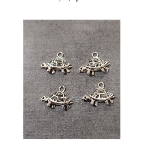 Lot de 4 breloques tortues en métal argenté