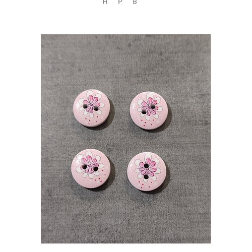 Lot de 4 boutons en bois motif fleurs