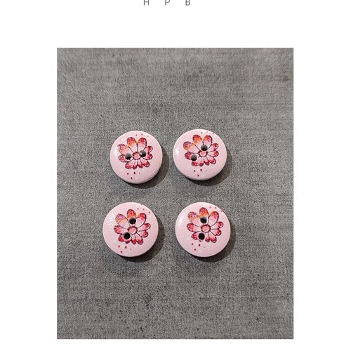Lot de 4 boutons en bois motif fleurs