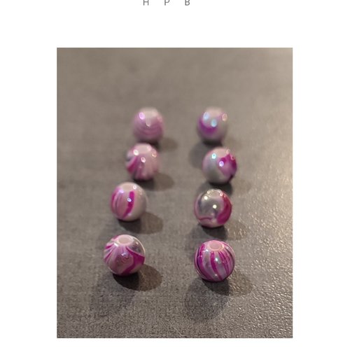 Lot de 8 perles rondes  8 mm acryliques