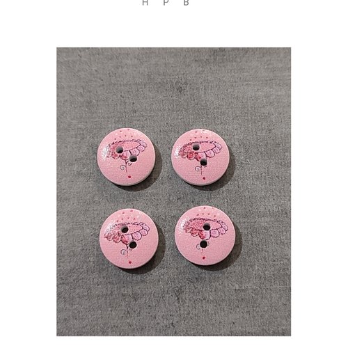 Lot de 4 boutons en bois motif fleurs
