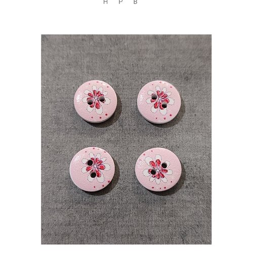 Lot de 4 boutons en bois motif fleurs