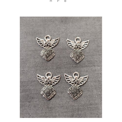 Lot de 4 breloques ange en métal argenté