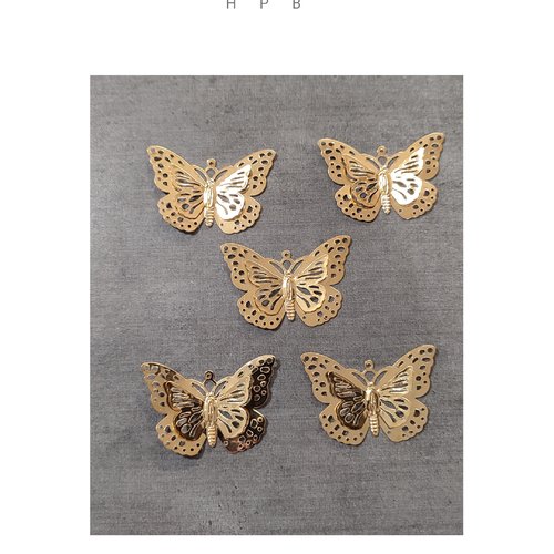 Lot de 5 estampes papillon en métal  doré