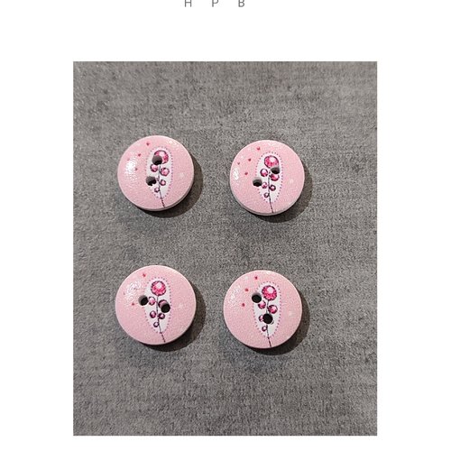 Lot de 4 boutons en bois motif plume