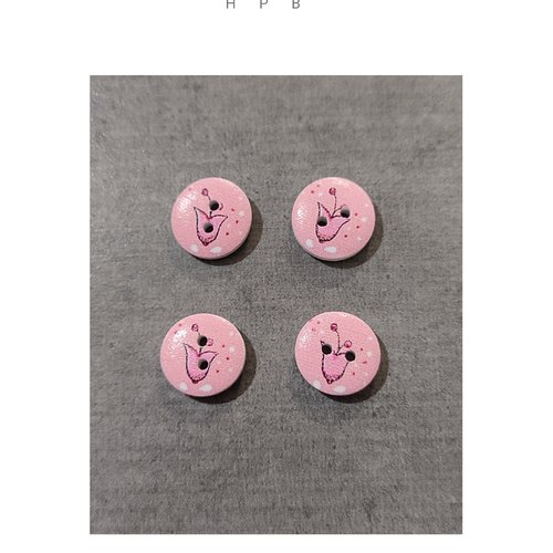 Lot de 4 boutons en bois motif fleurs