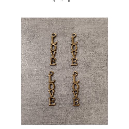 Lot de 4 breloques love en métal bronze
