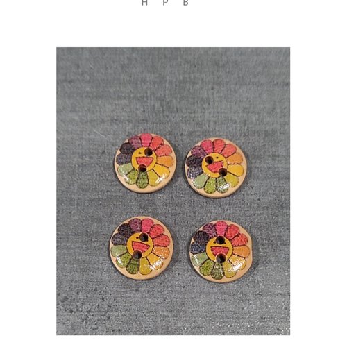 Lot de 4 boutons en bois motif fleurs