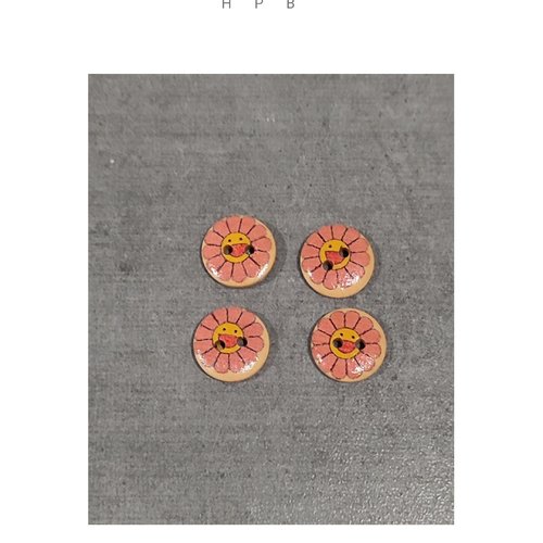 Lot de 4 boutons en bois motif fleurs