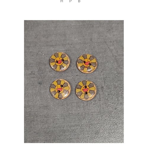 Lot de 4 boutons en bois motif fleurs