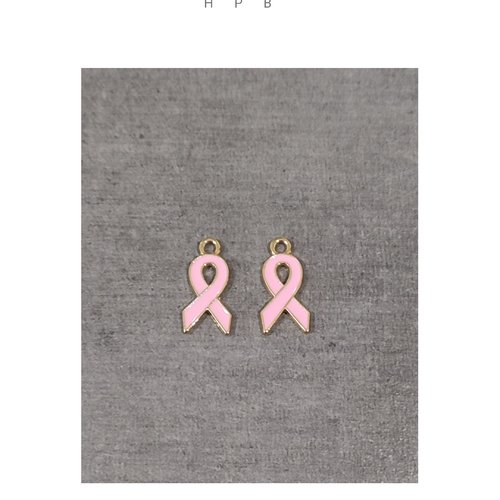 Lot de 2 breloques ruban rose en métal doré