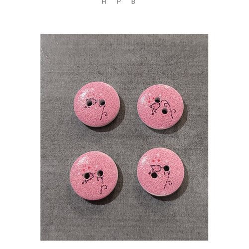 Lot de 4 boutons en bois motif fleurs