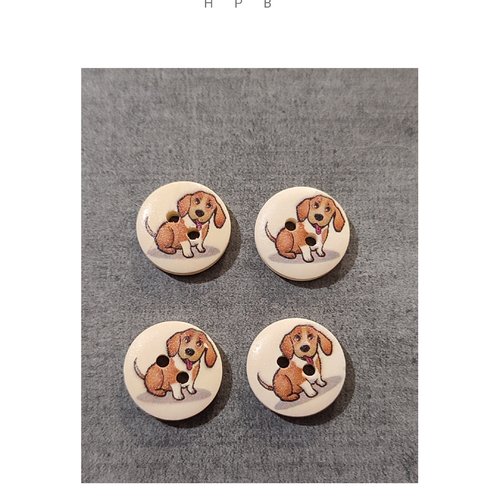 Lot de 4 boutons en bois motif chien