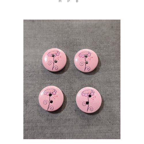 Lot de 4 boutons en bois motif fleurs