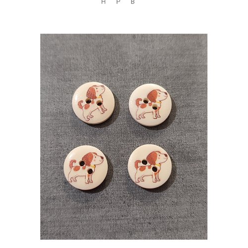 Lot de 4 boutons en bois motif chien